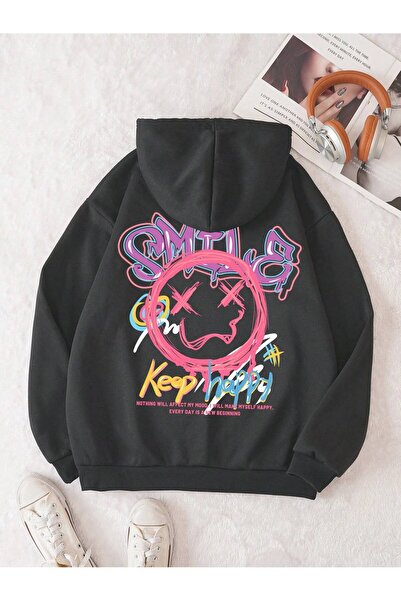 donamod Seria Coke Cartoon & Letter Graphic Kangaroo Pocket Drawstring Hanora...