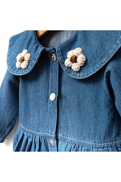 Overdo Kız Çocuk Bebe Yaka Kot Elbise