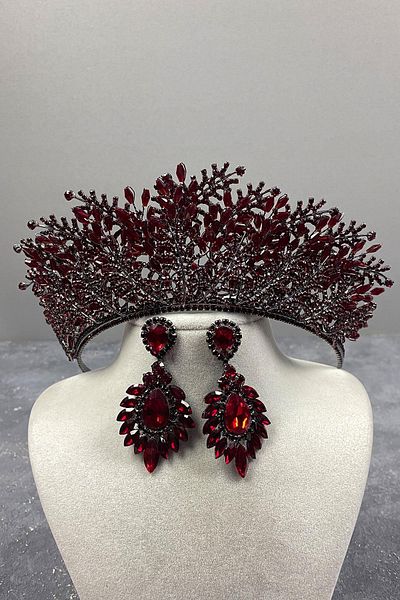 Hayalperest boncuk Set Coroană Henna de Mireasă Brodată cu Mărgele Nairobi Bordeaux Cu Cercei