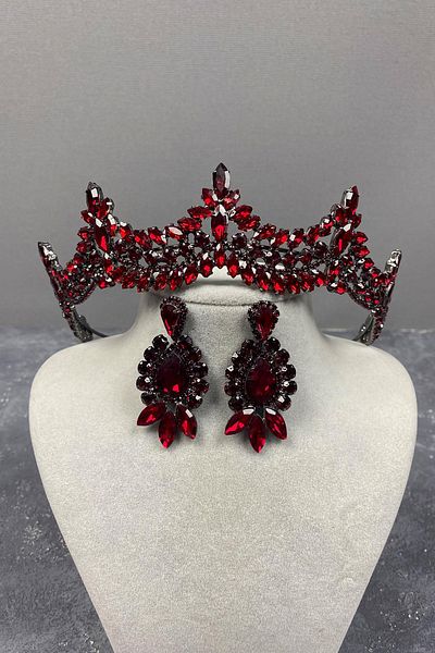Hayalperest boncuk Bridal Henna Crown and Drop Earring Set - Venice Stone Detailed