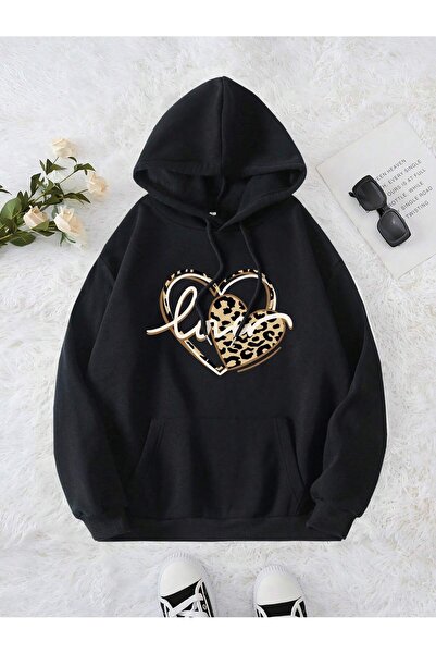 donamod Seria Coke Heart Print Kangaroo Pocket Drawstring Hanorac căptușit te...