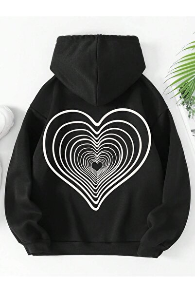 donamod Seria Coke Heart Print Kangaroo Pocket Drawstring Thermal Hoodie