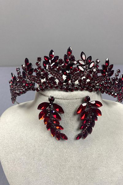 Hayalperest boncuk Set de cercei cu coroană și frunze de henna pentru mireasă Burgundy Belur