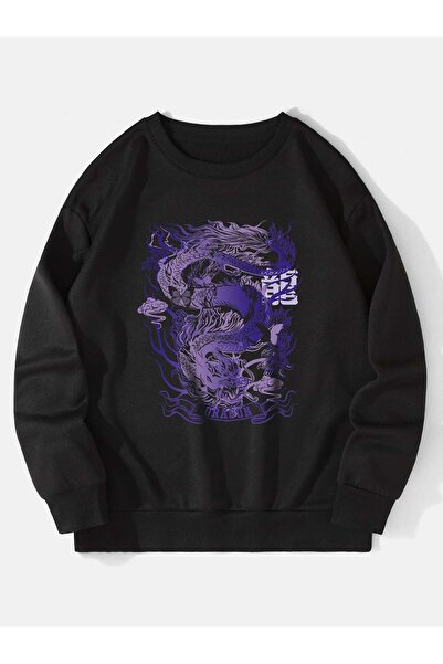 donamod Pullover căptușit termic cu dragon chinezesc și litere din seria Coke