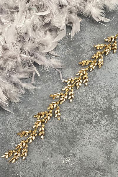 Hayalperest boncuk Accesoriu de păr Coroana de mireasă Henna cu Motiv Frunze de Beril de culoare miere