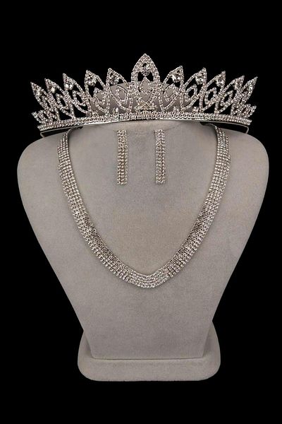 Hayalperest boncuk Linda Stoned Evening Dress and Necklace Earring Set - Thin Leaf Bridal Crown