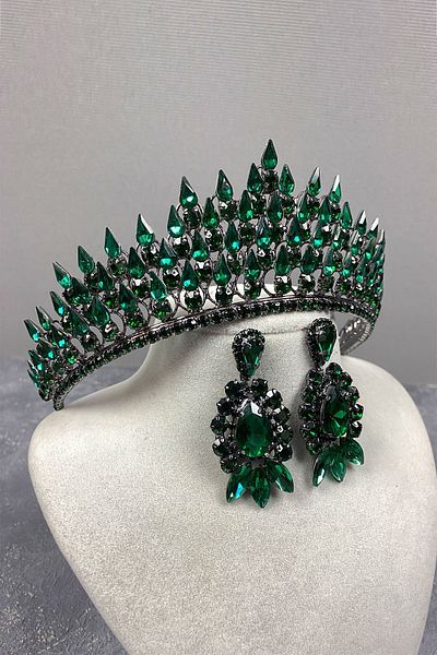 Hayalperest boncuk Set de cercei pentru rochie de seară și coroană de mireasă 3D Green Drop
