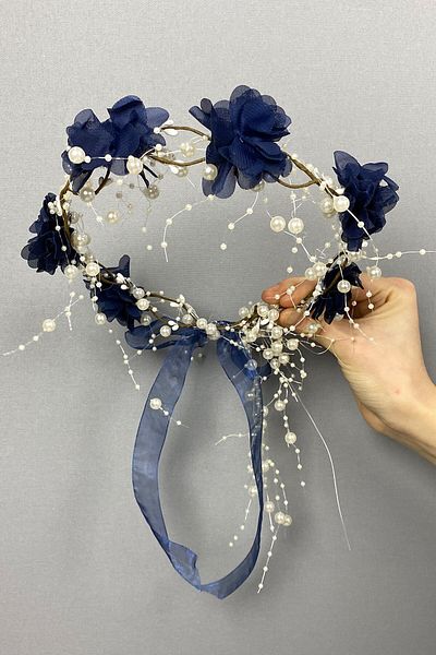 Hayalperest boncuk Navy Blue Laser Floral Special Design Bridesmaid Crown