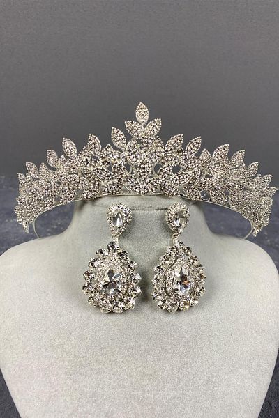 Hayalperest boncuk Coroana de mireasa Sara Sık Stone din argint sterling si cercei cu piatra picata