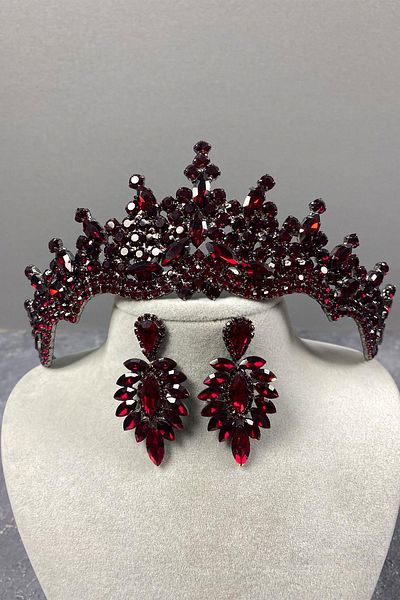 Hayalperest boncuk Set de cercei și coroană de mireasă cu henna din piatră de la Tokyo Burgundy