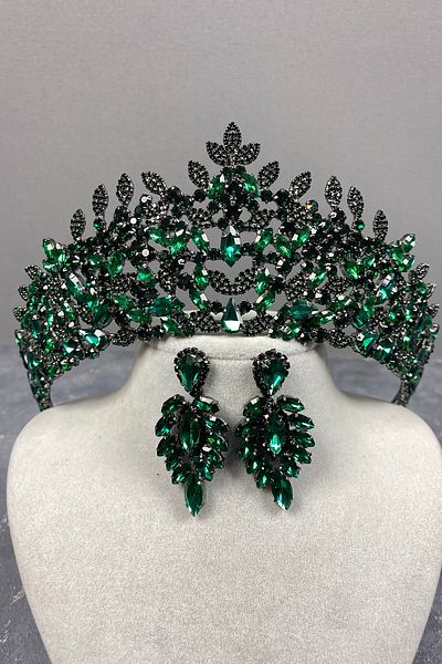 Hayalperest boncuk Oscar Bridal Henna Crown and Evening Dress Earring Set