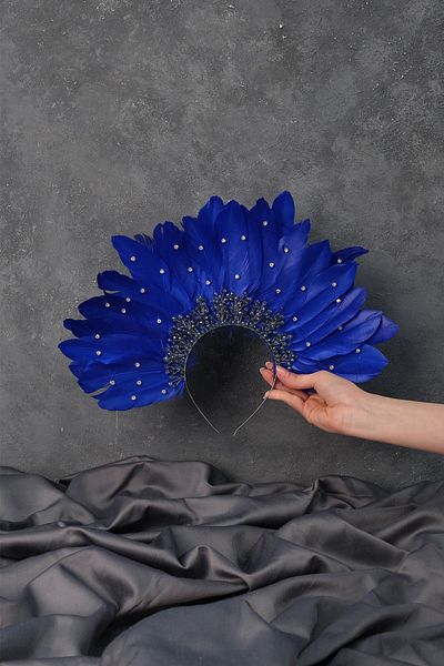 Hayalperest boncuk Saks Blue Eagle Feathered Stone Special Design Bridal Henna Crown