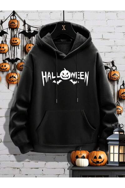 donamod Seria Coke Halloween Print Kangaroo Pocket Drawstring Thermal Hoodie