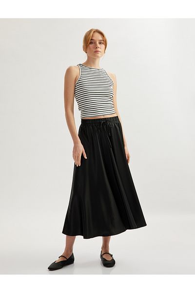 Koton New Season Viscose Fabric Satin Flared Bell Skirt