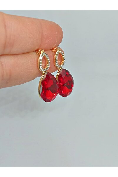 mos&more Red Stone Drop Gold Women Earrings