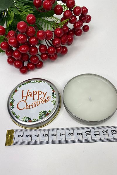 Hayalperest boncuk Στρογγυλό ασημί κουτί - Κερί με στάμπα Happy Christmas