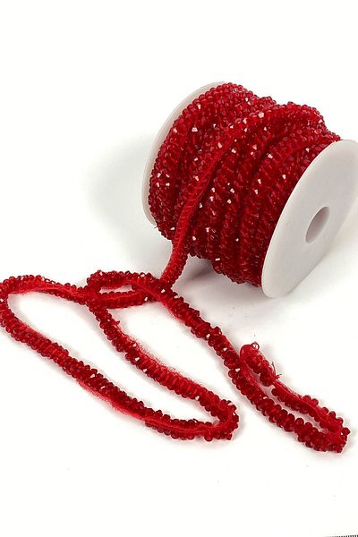 Hayalperest boncuk Red Crystal Bead Embroidered Ribbon