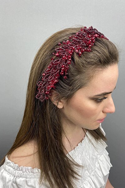 Hayalperest boncuk Αξεσουάρ για τα μαλλιά της νύφης μπορντό Yaren