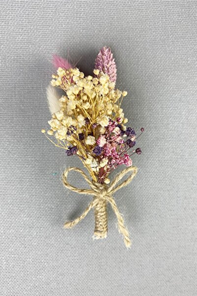 Hayalperest boncuk Pudra Kuru Çiçekli Damat Yaka Çiçeği