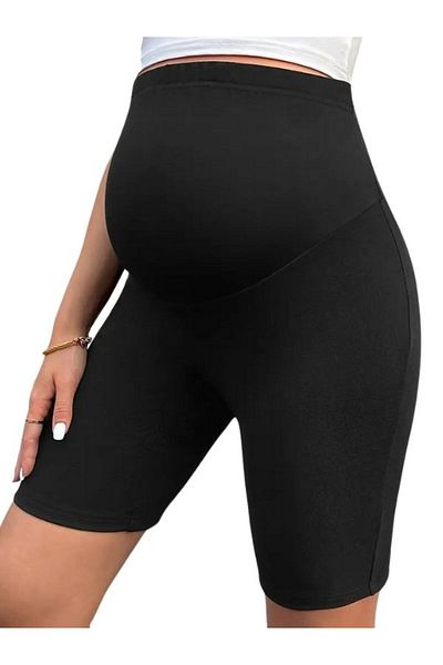 Momslab Pantaloni scurți peste genunchi pentru femei, negri, reglați în talie, care îmbunătățesc și întăresc, jambiere de maternitate