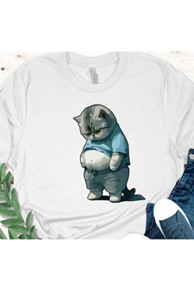 KOZİA OUTDOORS Γυναικείο μπλουζάκι από βαμβακερό oversize με στάμπα Fat Cat