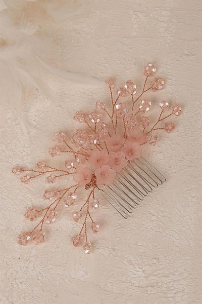 Hayalperest boncuk Bridal Hair Accessory - Powder Flower Beaded, Comb Barrette