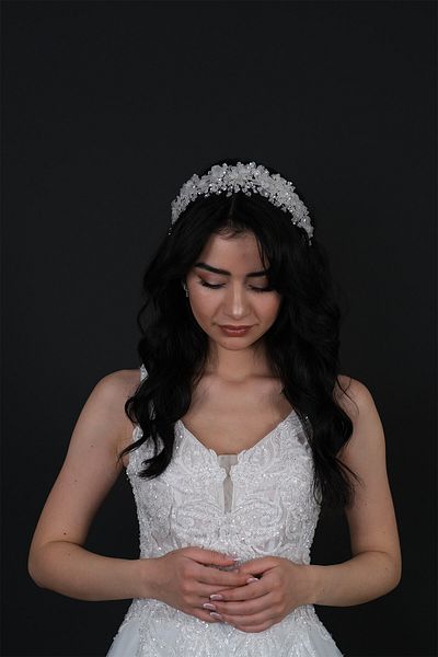 Hayalperest boncuk Nida Flower Enameled Bridal Crown Hair and Turban Accessory