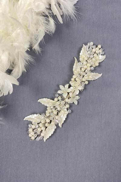 Hayalperest boncuk Αξεσουάρ νυφικών μαλλιών και τουρμπάνι με κρεμ φύλλα και κ...