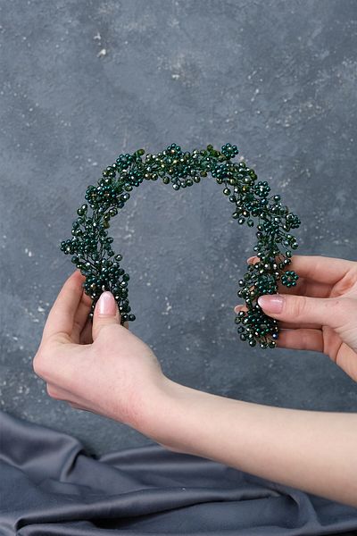 Hayalperest boncuk Coroană de mireasă cu mărgele Duru verde și accesoriu pentru turban