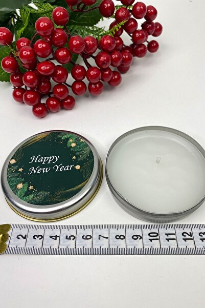 Hayalperest boncuk Στρογγυλό ασημένιο κερί σε πράσινο τυπωμένο Happy New Year