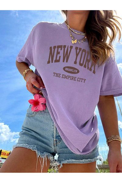 mercoledi Tricou casual oversize pentru femei cu imprimeu text