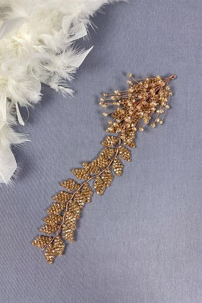 Hayalperest boncuk Dark Honey Color - Crystal Bead Detailed Bridal Hair and Turban Accessory