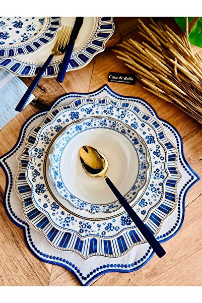 CASA DE BELLA Cali 24 Parça 6 Kişilik Gold Şeritli Bone China Yemek Takımı