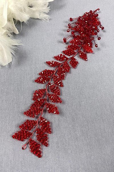 Hayalperest boncuk Red Crystal Beaded Bridal Hair and Turban Accessory