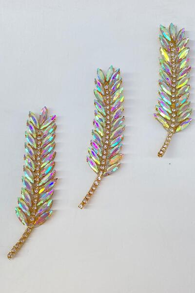 Hayalperest boncuk Yaprak Desen Ütüyle Yapışan Parlak Taşlı Aplik