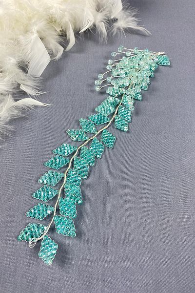 Hayalperest boncuk Water Green Crystal Beaded Iliz Bridal Hair and Turban Accessory