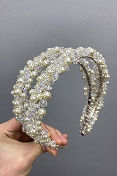 Hayalperest boncuk Double Row Stretchy Beaded Bridal Crown Hair Accessory