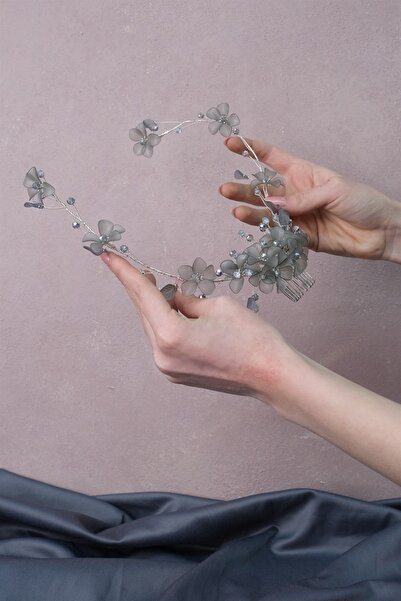 Hayalperest boncuk Γκρι Mila Flower Branch Motif Νυφική ​​Κορώνα Χέννας