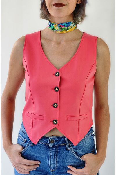 YAXİ Pink Decoration Pocket Buttoned Textured Vest