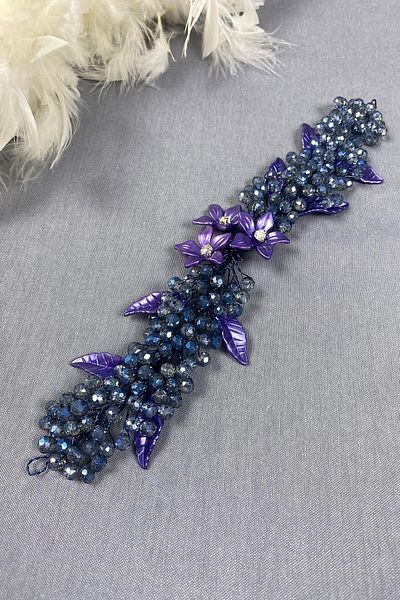 Hayalperest boncuk Indigo Blue Leaf And Crystal Beaded Bridal Hair And Turban Accessory