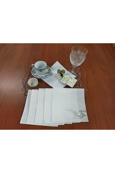 NAKIŞ ATÖLYESİ Square Ecru Edge Etamine Processable 6 Pieces Party Cocktail Coffee Side Presentation Napkin