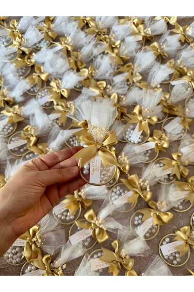 Larmina Decoration 25 Adet Süslemeli Halka İçinde İnci Magnetli Nikah Şekeri