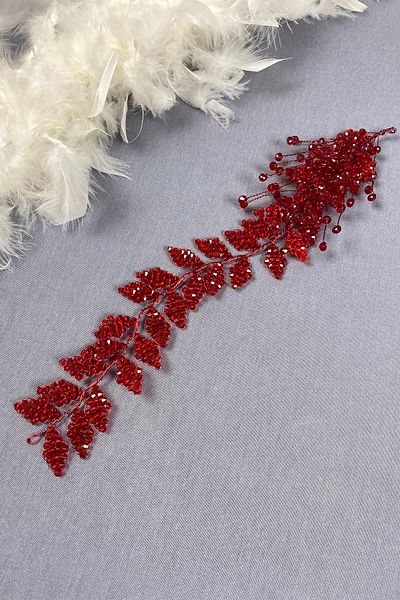 Hayalperest boncuk Red Crystal Beaded Bridal Hair and Turban Accessory