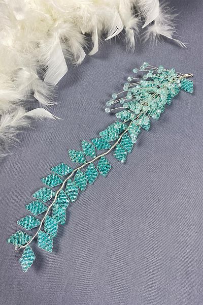 Hayalperest boncuk Water Green Crystal Beaded Iliz Bridal Hair and Turban Accessory
