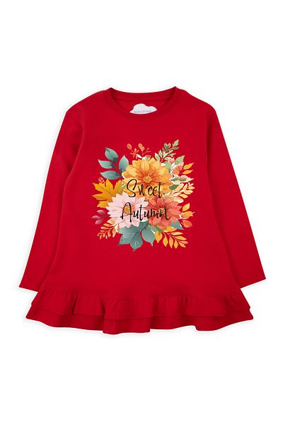 Mavipink Girl's 100% Cotton Romantic Autumn Red Dress