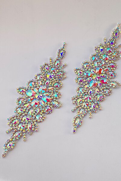 Hayalperest boncuk Gümüş Baklava Motifli Ütüyle Yapışan Taşlı Aplik