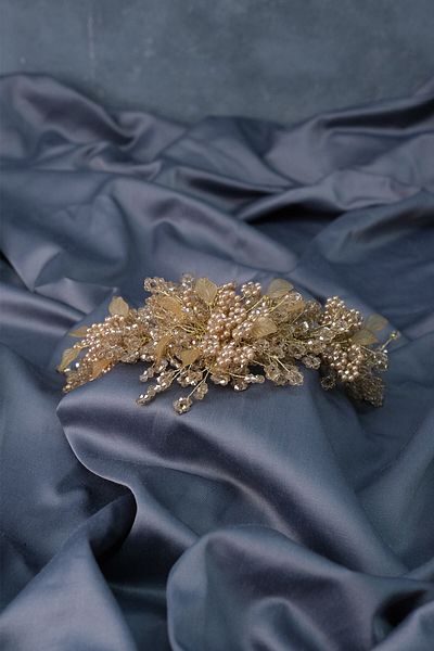 Hayalperest boncuk Honey Color Pearl Beaded Bridal Henna Crown Hair Accessory