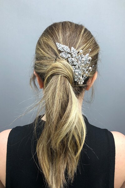Hayalperest boncuk Αξεσουάρ για τα μαλλιά της νύφης με μοτίβο φύλλων με κρύστ...