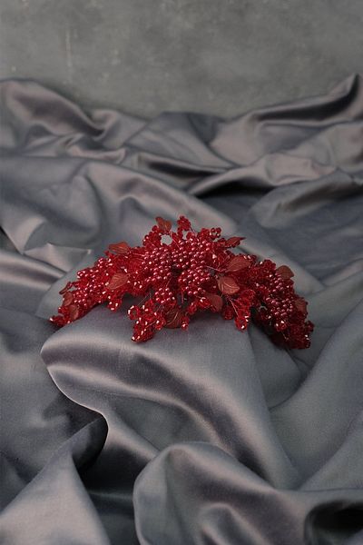Hayalperest boncuk Burgundy Azra Pearl Beaded Bridal Henna Crown Hair Accessory