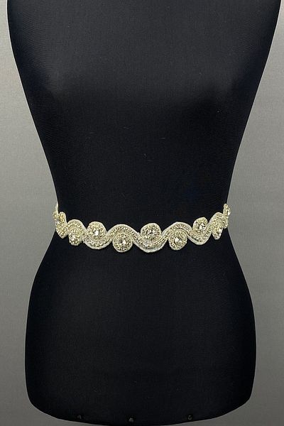 Hayalperest boncuk Accesoriu rochie de seara Silver Water Way Curea in talie cu strasuri